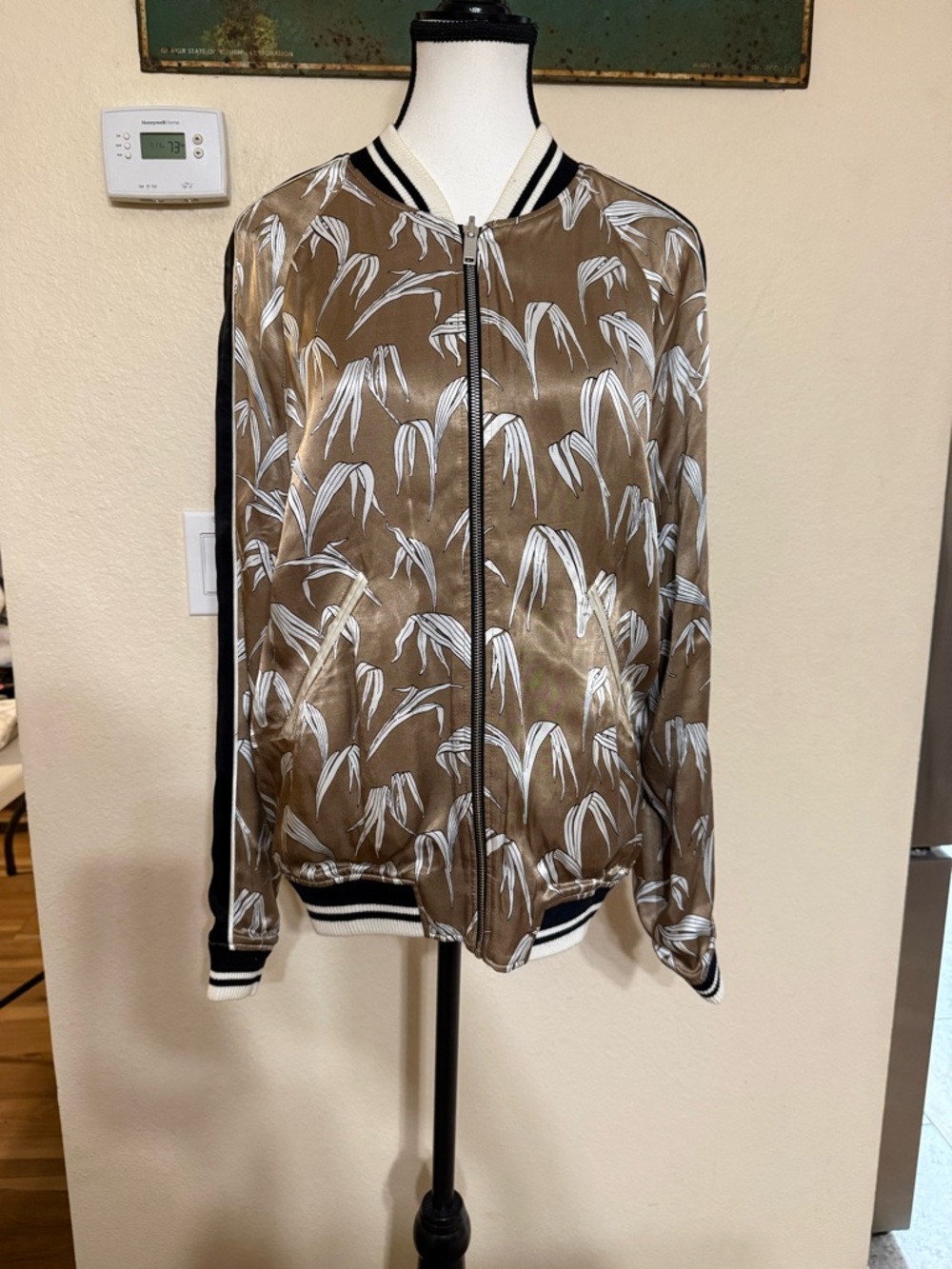 Sandro Paris Palm Reversible Satin Bomber Jacket Men's Small Streetwear